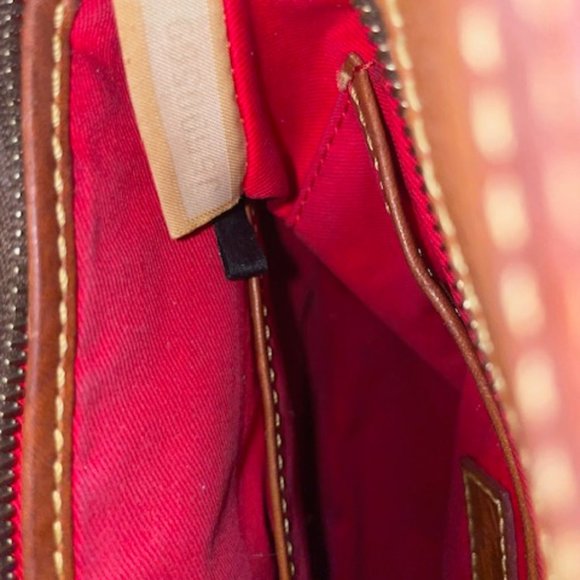 Dooney & Bourke Brown Tan Camel Natural Leather Satchel Purse Bag Red Lining Key - Picture 11 of 14